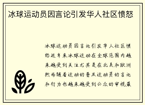 冰球运动员因言论引发华人社区愤怒